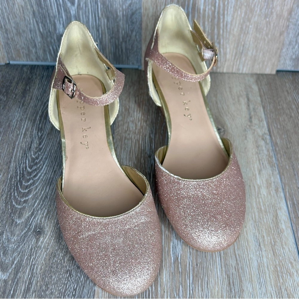 Copper Key Girls Glitter Dress Shoes Rose Gold | 5M | Ankle Strap Party Flats